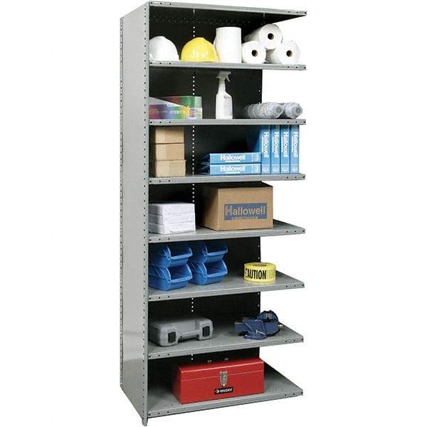 Hallowell - 8 Shelf, 800 Lb. Capacity, Closed Shelving Add-On Unit - 36 Inch Wide x 24 Inch Deep x 87 Inch High, Gray - All Tool & Supply