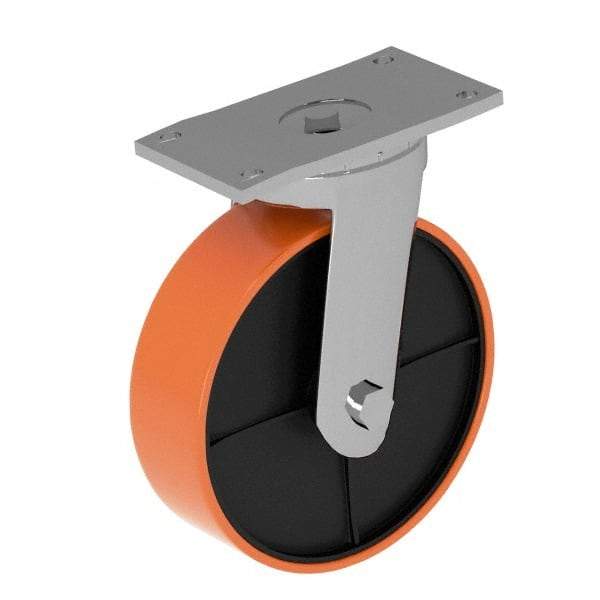 Fairbanks - 8" Diam x 2" Wide x 9-1/2" OAH Top Plate Mount Swivel Caster - Polyurethane, 1,200 Lb Capacity, Roller Bearing, 4 x 4-1/2" Plate - All Tool & Supply