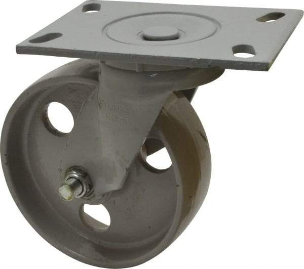 Fairbanks - 6" Diam x 2" Wide x 7-1/4" OAH Top Plate Mount Swivel Caster - Semi-Steel, 1,200 Lb Capacity, Roller Bearing, 4-1/2 x 6-1/4" Plate - All Tool & Supply