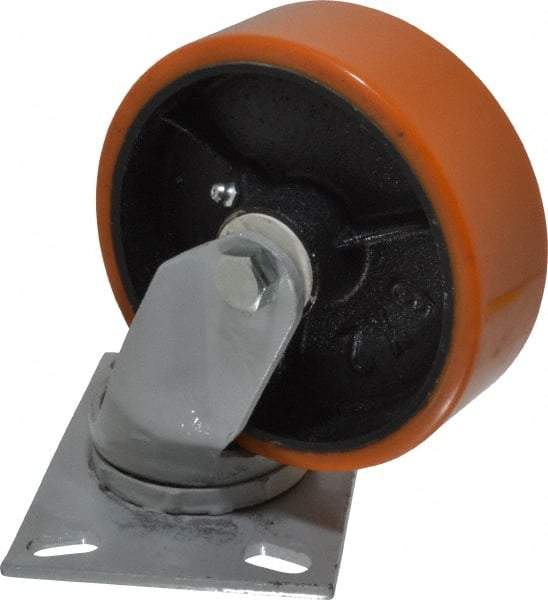 Fairbanks - 6" Diam x 2" Wide x 7-1/4" OAH Top Plate Mount Swivel Caster - Polyurethane, 1,000 Lb Capacity, Roller Bearing, 4-1/2 x 6-1/4" Plate - All Tool & Supply