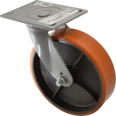 Fairbanks - 8" Diam x 2" Wide x 9-1/2" OAH Top Plate Mount Swivel Caster - Polyurethane, 1,200 Lb Capacity, Roller Bearing, 4-1/2 x 6-1/4" Plate - All Tool & Supply