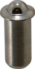 Vlier - 0.394" Body Length x 3/16" Body Diam, 1 Lb Init to 2.5 Lb Final End Force, Stainless Steel Press Fit Ball Plunger - 5/32" Ball Diam, 0.058" Max Ball Reach, 0.04" Flange Thickness - All Tool & Supply