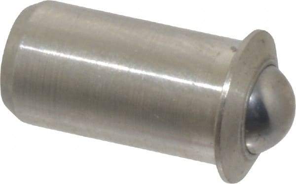 Vlier - 0.0471" Body Length x 1/4" Body Diam, 1.5 Lb Init to 3.5 Lb Final End Force, Stainless Steel Press Fit Ball Plunger - 3/16" Ball Diam, 0.07" Max Ball Reach, 0.045" Flange Thickness - All Tool & Supply