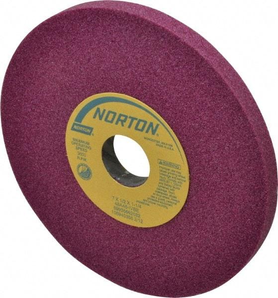 Norton - 7" Diam x 1-1/4" Hole x 1/2" Thick, I Hardness, 46 Grit Surface Grinding Wheel - Aluminum Oxide, Type 1, Coarse Grade, 3,600 Max RPM, Vitrified Bond, No Recess - All Tool & Supply