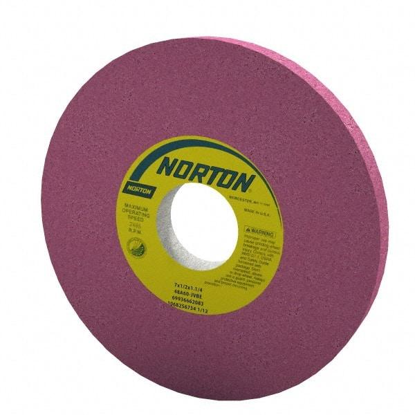 Norton - 7" Diam x 1-1/4" Hole x 1/2" Thick, J Hardness, 60 Grit Surface Grinding Wheel - Aluminum Oxide, Type 1, Medium Grade, 3,600 Max RPM, Vitrified Bond, No Recess - All Tool & Supply