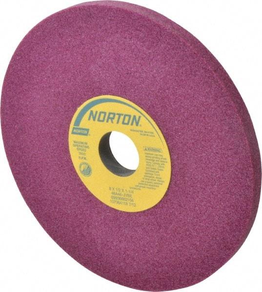 Norton - 8" Diam x 1-1/4" Hole x 1/2" Thick, J Hardness, 46 Grit Surface Grinding Wheel - Aluminum Oxide, Type 1, Coarse Grade, 3,600 Max RPM, Vitrified Bond, No Recess - All Tool & Supply