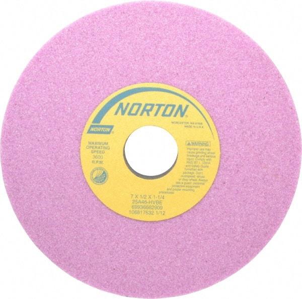 Norton - 7" Diam x 1-1/4" Hole x 1/2" Thick, H Hardness, 46 Grit Surface Grinding Wheel - Aluminum Oxide, Type 1, Coarse Grade, 3,600 Max RPM, Vitrified Bond, No Recess - All Tool & Supply