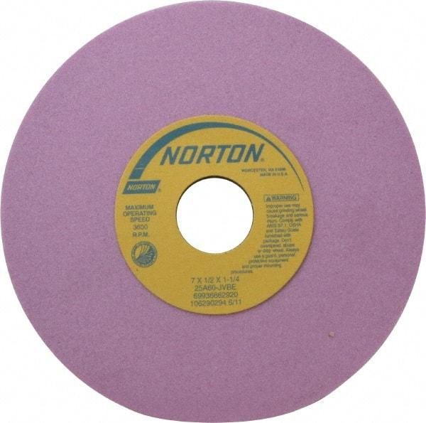 Norton - 7" Diam x 1-1/4" Hole x 1/2" Thick, J Hardness, 60 Grit Surface Grinding Wheel - Aluminum Oxide, Type 1, Medium Grade, 3,600 Max RPM, Vitrified Bond, No Recess - All Tool & Supply