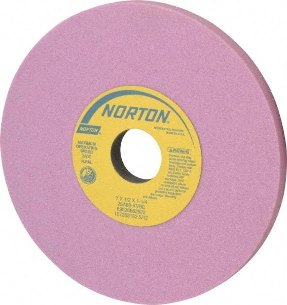 Norton - 7" Diam x 1-1/4" Hole x 1/2" Thick, K Hardness, 60 Grit Surface Grinding Wheel - Aluminum Oxide, Type 1, Medium Grade, 3,600 Max RPM, Vitrified Bond, No Recess - All Tool & Supply