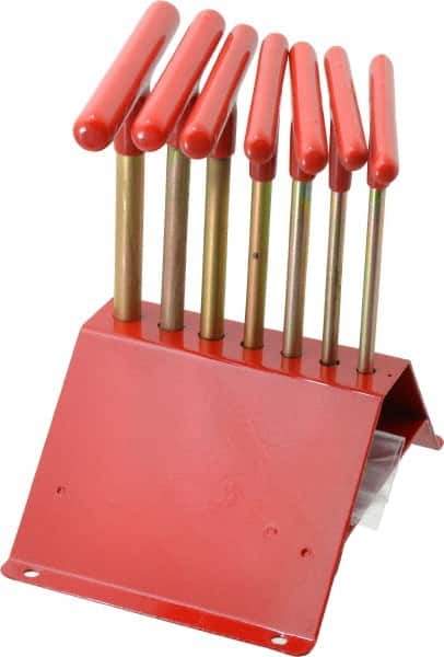 Made in USA - 7 Piece T-Handle Hex Key Set - Hex Range 7/64 to 1/4", 7" OAL, Chromalloy Steel - All Tool & Supply