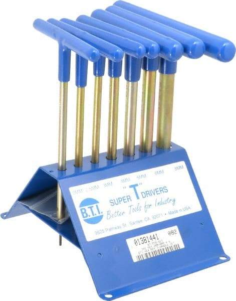 Made in USA - 7 Piece T-Handle Hex Key Set - Hex Range 2 to 8mm, 7" OAL, Chromalloy Steel - All Tool & Supply