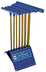 Made in USA - 7 Piece T-Handle Hex Key Set - Hex Range 2 to 8mm, 13" OAL, Chromalloy Steel - All Tool & Supply