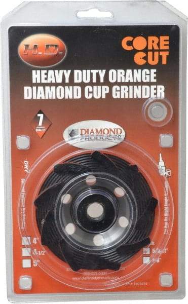 Core Cut - 4" Diam, 3/16" Overall Thickness, Spiral Cup Tool & Cutter Grinding Wheel - Diamond, 15,000 RPM - All Tool & Supply