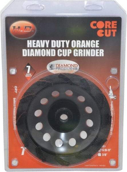 Core Cut - 7" Diam, 3/16" Overall Thickness, Spiral Cup Tool & Cutter Grinding Wheel - Diamond, 8,725 RPM - All Tool & Supply