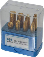 SGS Pro - 8 Piece, 1/4" Shank Burr Set - Tungsten Carbide, Multiple Head Shapes, 14° Included Angle - All Tool & Supply