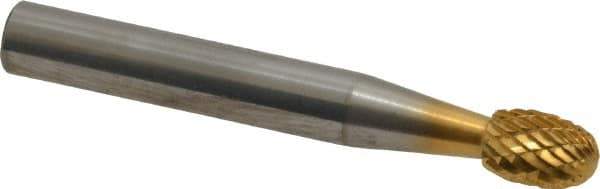 SGS Pro - 1/4" Cut Diam, 1/4" Shank Diam, Oval Head Double Cut Burr - Carbide, Radius End, 3/8" LOC, 2" OAL - All Tool & Supply