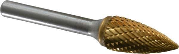 SGS Pro - 1/2" Cut Diam, 1/4" Shank Diam, Tree Head Double Cut Burr - Carbide, Point End, 1" LOC, 2-3/4" OAL - All Tool & Supply