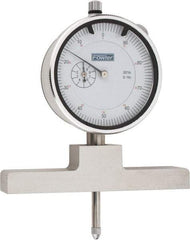 Fowler - 0 to 22 Inch Range, Steel, White Dial Depth Gage - 0.001 Inch Graduation, 0.001 Inch Accuracy, 1 Inch Travel, 4 Inch Base Measuring Length - All Tool & Supply