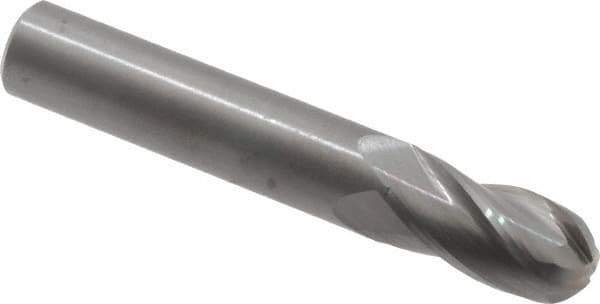 OSG - 9/16" Diam, 1-1/8" LOC, 4 Flute Solid Carbide Ball End Mill - Uncoated, Single End, 3-1/2" OAL, 9/16" Shank Diam, Spiral Flute - All Tool & Supply