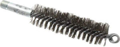 Schaefer Brush - 4-1/2" Brush Length, 1-1/4" Diam, Double Stem, Double Spiral Tube Brush - 7-1/4" Long, Stainless Steel, 1/4" NPSM Male Connection - All Tool & Supply