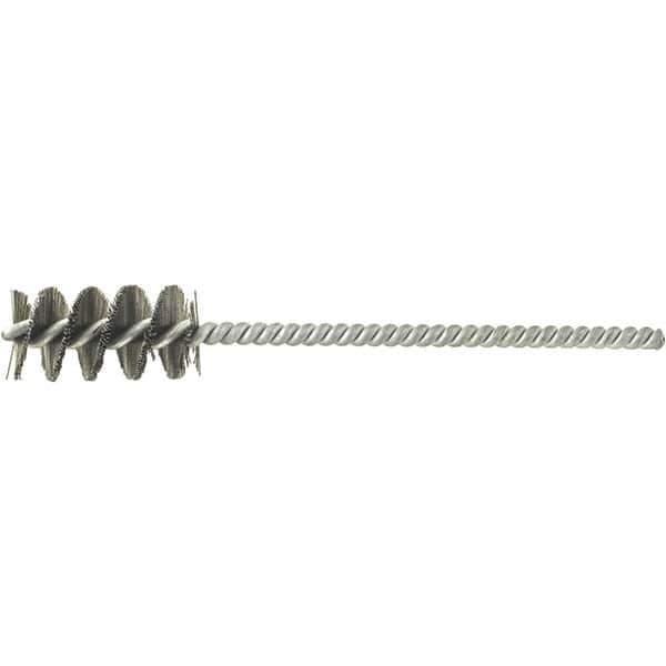 Brush Research Mfg. - 1-1/4" Diam Helical Stainless Steel Tube Brush - Single Spiral, 0.002" Filament Diam, 1" Brush Length, 4" OAL, 0.073" Diam Stainless Steel Shank - All Tool & Supply