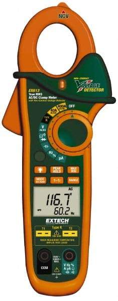 Extech - EX613, CAT III, Digital True RMS Auto Ranging Clamp Meter with 1-1/4" Clamp On Jaws - 600 VAC/VDC, 400 AC/DC Amps, Measures Voltage, Capacitance, Current, Frequency, Resistance - All Tool & Supply