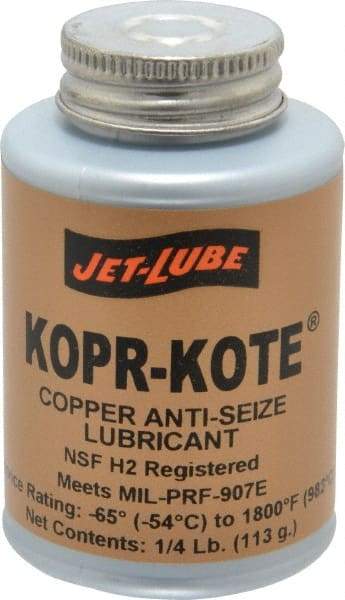 Jet-Lube - 0.25 Lb Can High Temperature Anti-Seize Lubricant - Copper/Graphite, -65 to 1,800°F, Copper/Bronze, Food Grade, Water Resistant - All Tool & Supply