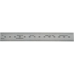 PEC Tools - 150mm Long, 0.5, 1mm Graduation, Rigid Steel Rule - Metric Graduation Style, 3/4" Wide, Silver, Satin Chrome Finish - All Tool & Supply