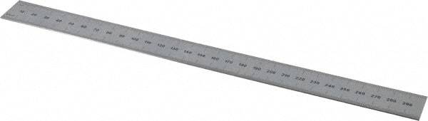 PEC Tools - 300mm Long, 0.5, 1mm Graduation, Rigid Steel Rule - Metric Graduation Style, 1" Wide, Silver, Satin Chrome Finish - All Tool & Supply