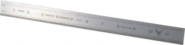 PEC Tools - 12" Long, 1/100, 1/10" and 0.5, 1mm Graduation, Rigid Steel Rule - Decimal/Metric Graduation Style, 1" Wide, Silver, Satin Chrome Finish - All Tool & Supply