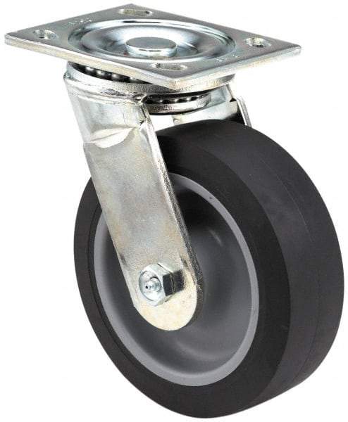 E.R. Wagner - 6" Diam x 2" Wide x 7-1/2" OAH Top Plate Mount Swivel Caster - Polyurethane, 1,200 Lb Capacity, Roller Bearing, 5 x 5-1/2" Plate - All Tool & Supply