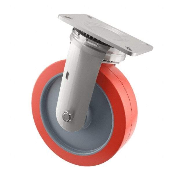 E.R. Wagner - 8" Diam x 2" Wide x 9-1/2" OAH Top Plate Mount Swivel Caster - Polyurethane, 900 Lb Capacity, Roller Bearing, 4 x 4-1/2" Plate - All Tool & Supply