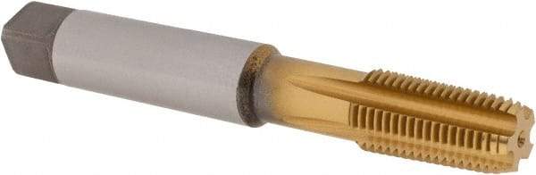 Emuge - 1/4-18 NPT Thread, 5 Flute Standard Pipe Tap - 2-7/16" OAL, 1.06" Thread Length, 9/16" Shank Diam, TiN Finish, Cobalt - Exact Industrial Supply