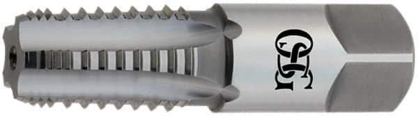 OSG - 1/2-14 NPTF, 5 Flutes, TiCN Coated, High Speed Steel, Interrupted Thread Pipe Tap - 11/16 Inch Shank Diameter, 11/16 Inch Shank Diameter, 1-3/8 Inch Thread Length, 0.51 Inch Square Size, 2-1/2 Chamfer, Series 108G - All Tool & Supply