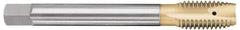 OSG - M20x1.50 Metric Fine, 3 Flute, TiN Finish, Vanadium High Speed Steel Spiral Point Tap - Plug Chamfer, Right Hand Thread, 125mm OAL, 2" Thread Length, 0.652" Shank Diam, 6H Class of Fit - Exact Industrial Supply