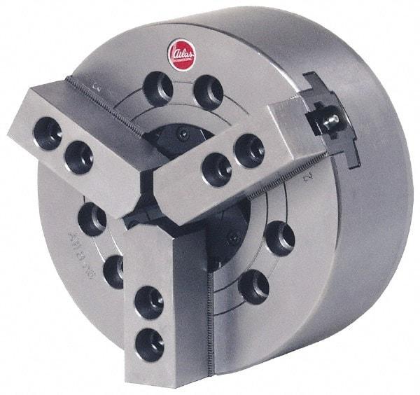 Atlas Workholding - 3 Jaws, 6" Chuck Diam, A2-5 Mount, 1.771" Through Hole, Drawbar, Hydraulic Power Lathe Chuck - 12,540 Lb Force per Jaw, 1.5mm x 60 Serrated Jaw Interface, 0.59" to 6.65" Jaw Capacity, 6,000 RPM - All Tool & Supply