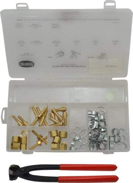 Oetiker - 81 Piece, 1/2 to 9/16" Diam, Welding Hose Clamp Repair Kit - Hose Clamps, Brass Fittings & Pincers - All Tool & Supply