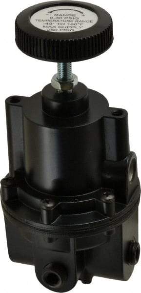 Parker - 1/4 NPT Port, 80 CFM, Aluminum Diaphragm Operated Regulator - 0 to 30 psi Range, 250 Max psi Supply Pressure, 1/4" Gauge Port Thread, 2.06" Wide x 4.35" High - All Tool & Supply