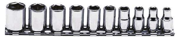 Proto - 10 Piece 1/4" Drive Chrome Finish Socket Set - 6 Points, 3/16" to 9/16" Range, Inch Measurement Standard - All Tool & Supply