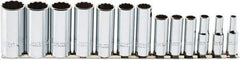 Proto - 13 Piece 3/8" Drive Chrome Finish Deep Well Socket Set - 12 Points, 1/4" to 1" Range, Inch Measurement Standard - All Tool & Supply