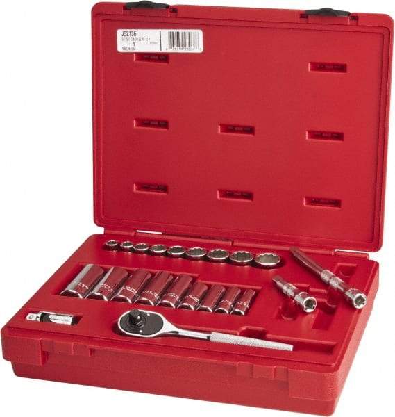 Proto - 22 Piece 3/8" Drive Chrome Finish Deep Well Socket Set - 12 Points, 3/8" to 7/8" Range, Inch Measurement Standard - All Tool & Supply