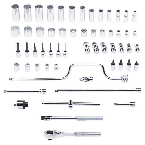 Proto - 58 Piece 3/8" Drive Chrome Finish Deep Well Socket Set - 12 Points, 1/4" to 1" Range, Inch Measurement Standard - All Tool & Supply