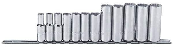 Proto - 12 Piece 3/8" Drive Chrome Finish Deep Well Socket Set - 12 Points, 8mm to 19mm Range, Metric Measurement Standard - All Tool & Supply