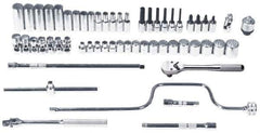 Proto - 57 Piece 3/8" Drive Chrome Finish Deep Well Socket Set - 12 Points, 6mm to 22mm Range, Metric Measurement Standard - All Tool & Supply