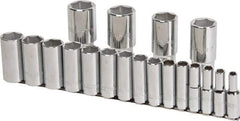 Proto - 19 Piece 1/2" Drive Chrome Finish Deep Well Socket Set - 6 Points, 3/8" to 1-1/2" Range, Inch Measurement Standard - All Tool & Supply