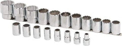 Proto - 19 Piece 1/2" Drive Chrome Finish Socket Set - 12 Points, 3/8" to 1-1/2" Range, Inch Measurement Standard - All Tool & Supply