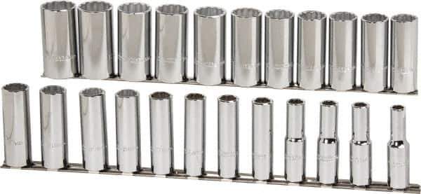 Proto - 23 Piece 1/2" Drive Chrome Finish Deep Well Socket Set - 12 Points, 10mm to 32mm Range, Metric Measurement Standard - All Tool & Supply