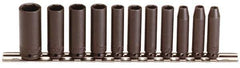 Proto - 11 Piece 1/4" Drive Black Finish Deep Well Impact Socket Set - 6 Points, 3/16" to 5/8" Range, Inch Measurement Standard - All Tool & Supply