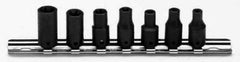 Proto - 7 Piece 1/4" Drive Black Finish Impact Socket Set - 6 Points, E4 to E12 Range, Torx Measurement Standard - All Tool & Supply