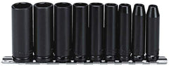 Proto - 9 Piece 3/8" Drive Black Finish Deep Well Impact Socket Set - 6 Points, 1/4" to 3/4" Range, Inch Measurement Standard - All Tool & Supply